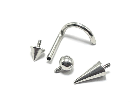 Titanium Nostril Nose Piercing, Nose Screw - 18G Internally Threaded in Ball Spike and Cones