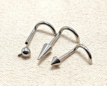 Titanium Nostril Nose Piercing, Nose Screw - 18G Internally Threaded in Ball Spike and Cones