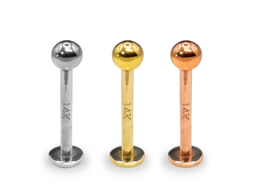 Labret Stud Lip Piercing in 14K Gold, Rose Gold and White Gold Body Jewellery for Tragus, Ashley, Cartilage
