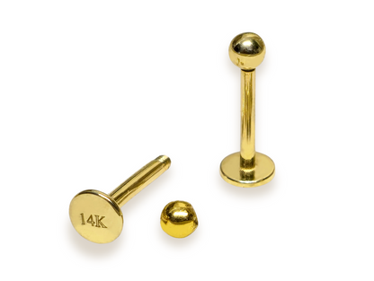 14K Solid Gold Labret Lip Piercing -16G & 14G - Body Jewellery for Tragus, Medusa, Ashley Jewelry, Cartilage Studs- Hand Made