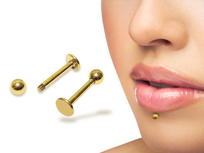 14K Gold Labret Stud Lip Piercing Jewellery, Cartilage Earring with custom ball size - 1pc each order