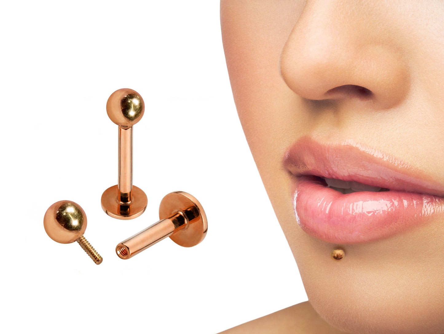 14K Rose Gold Internal Labret Lip Piercing -16G 14G - Body Jewellery for Tragus, Ear Cartilage - Hand Made