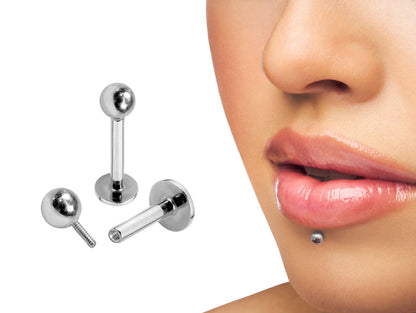 14K White Gold Internal Labret Lip Piercing -16G 14G - Body Jewelry for Tragus, Cartilage - Hand Made