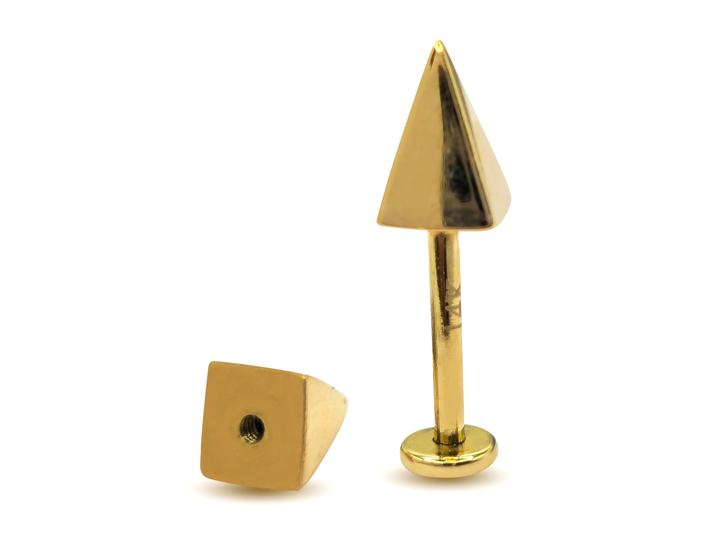 14K Gold Spike Labret Stud Lip Jewellery, Lip Piercing Tragus Earring - Pyramid Design - 16G Body Jewellery Gold Lip Bar