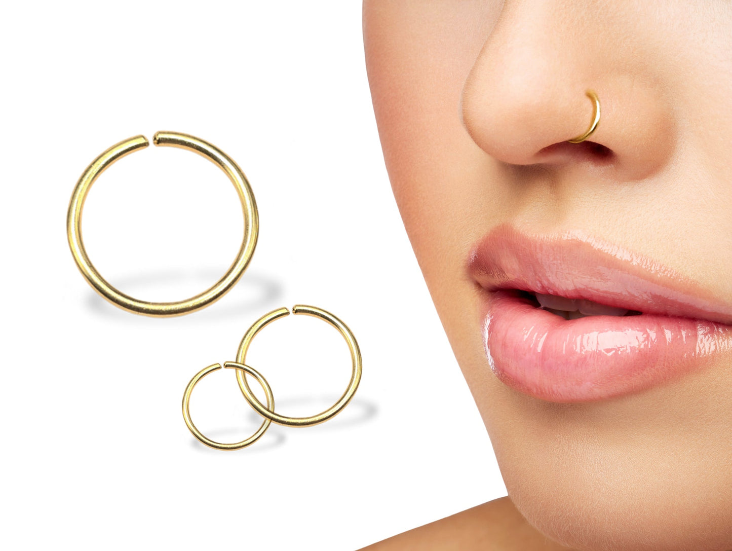 14K Solid Gold Nose Ring - Thin Gold Nose Piercing Hoop Ring - 20 Gauge (0.8mm) - Septum Ring, Nose Piercing, Dainty Ring, Helix Ring
