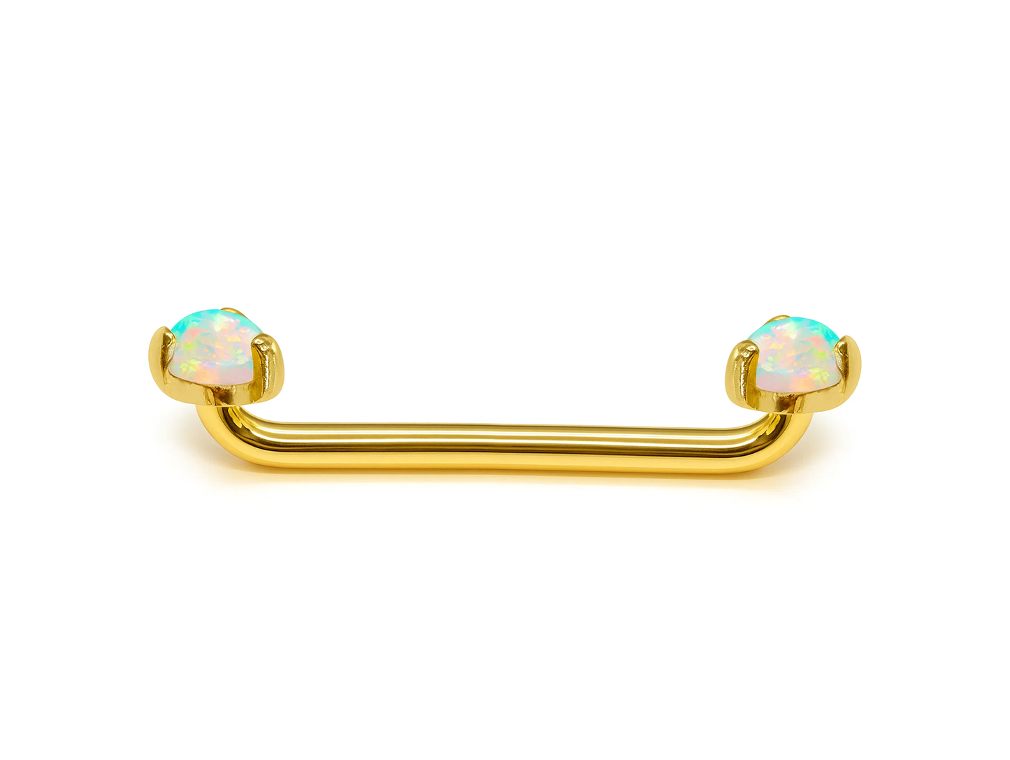 14K 18K Gold Surface Barbell with Opal Stones Dermal Staple Piercing Internally Threaded 16G 14G Body Jewellery - Sold in 1pc