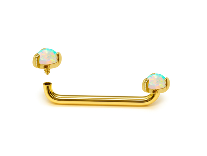 14K 18K Gold Surface Barbell with Opal Stones Dermal Staple Piercing Internally Threaded 16G 14G Body Jewellery - Sold in 1pc