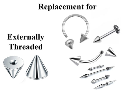 Titanium Spike Piercing: 16g/14g Cone Replacement Parts (Pair)