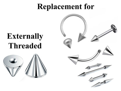 Surgical Steel Spike & Cone Piercing Parts: 16g/14g Barbell Attachment