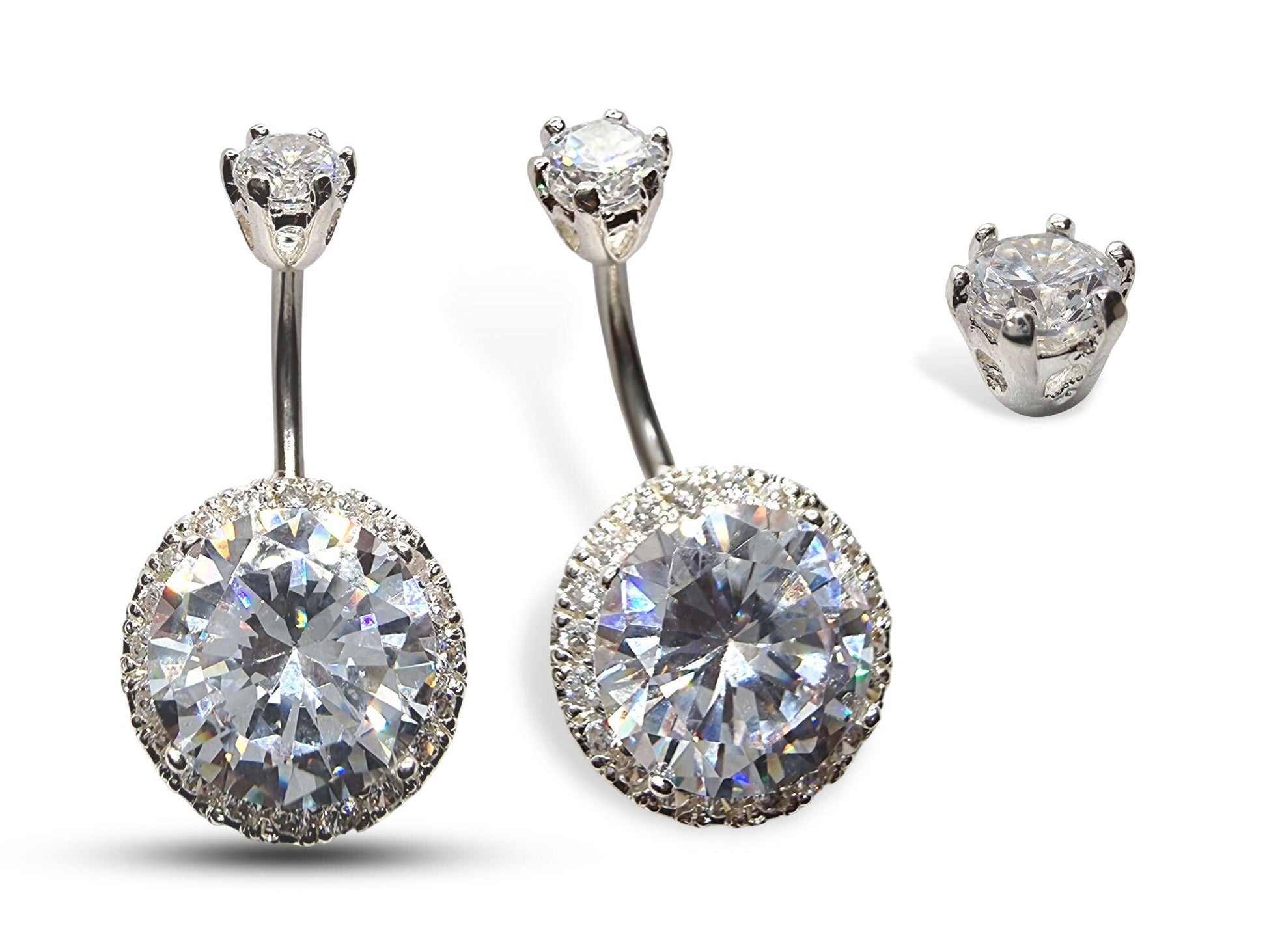Silver Belly Button Rings, Navel Piercing - Belly Piercing with High Quality CZ Crystals - Navel Jewelry - 16g (1.6mm) Length is 10mm