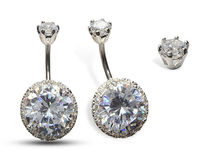 Silver Belly Button Rings, Navel Piercing - Belly Piercing with High Quality CZ Crystals - Navel Jewelry - 16g (1.6mm) Length is 10mm