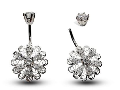 Silver Belly Button Piercing, Belly Bars - Unique Style Belly Ring with High Quality CZ Crystals - Navel Ring - 16g (1.6mm) Length is 10mm