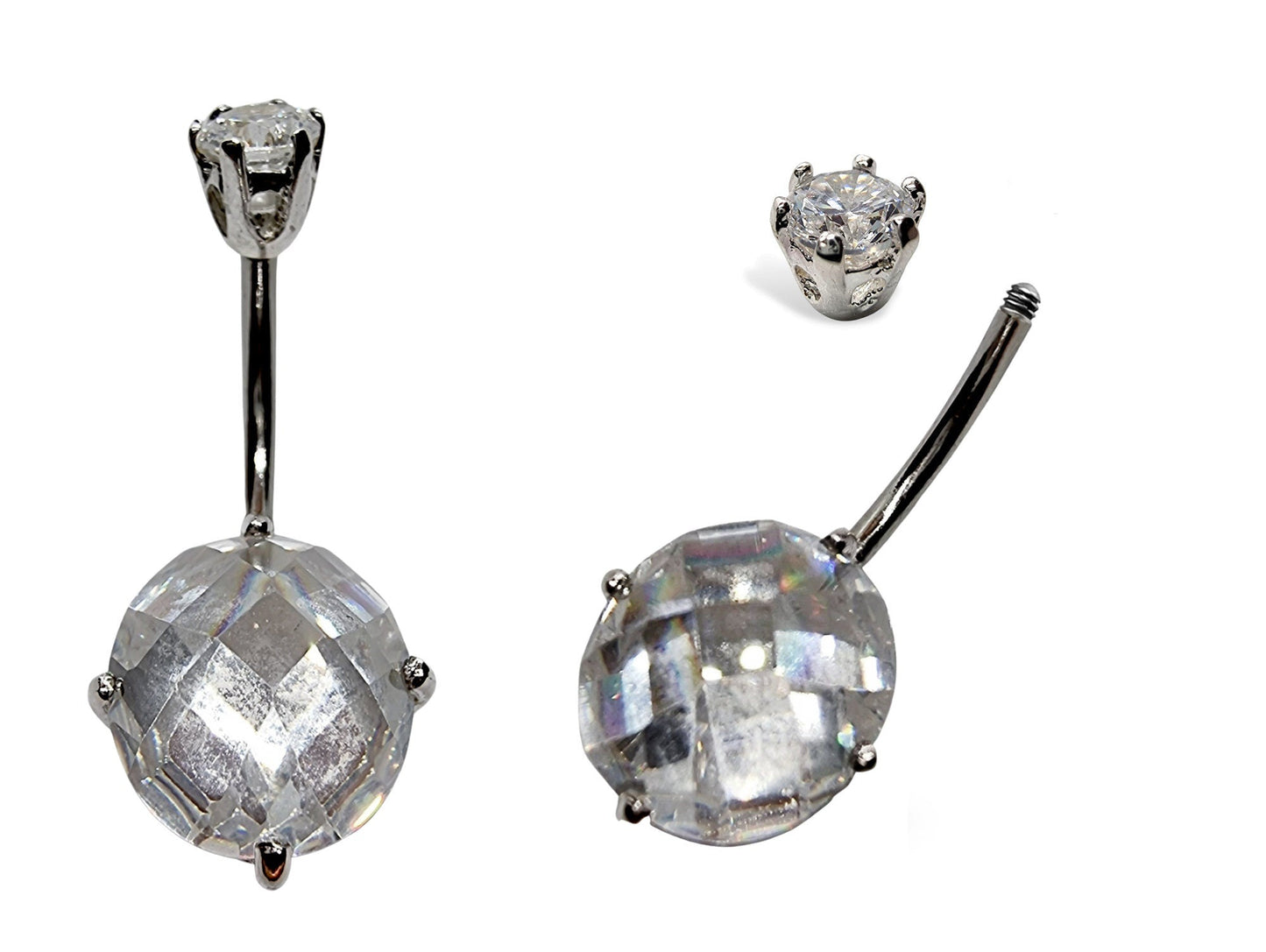 Silver Belly Bars, Belly Piercing - Designer Belly Ring with High Quality Oval CZ Crystals - Navel Jewelry - 16g (1.6mm) Length is 10mm