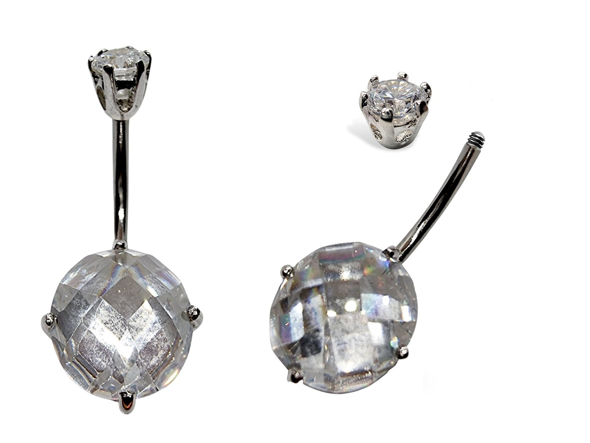 Silver Belly Bars, Belly Piercing - Designer Belly Ring with High Quality Oval CZ Crystals - Navel Jewelry - 16g (1.6mm) Length is 10mm