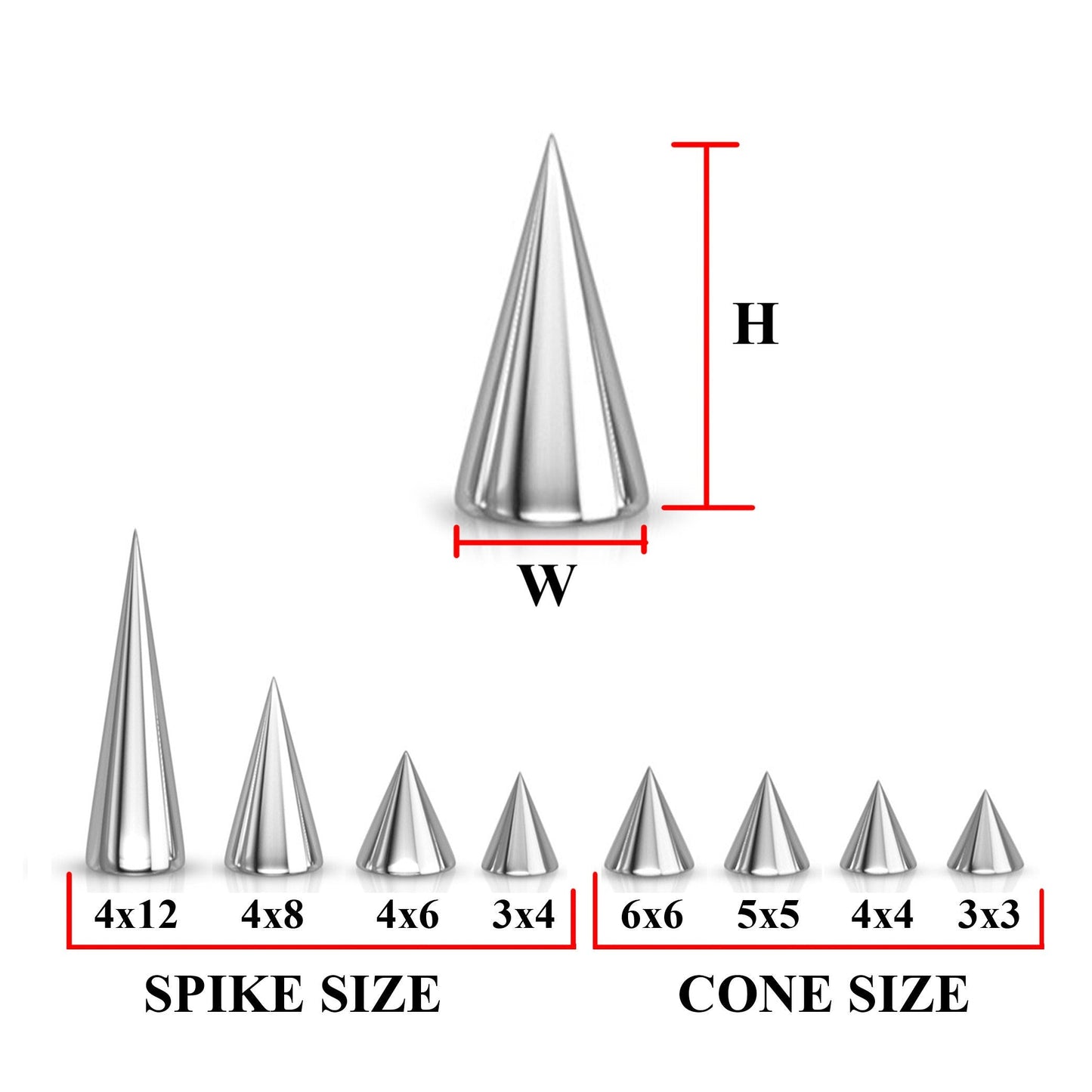 Titanium Spike Piercing: 16g/14g Cone Replacement Parts (Pair)