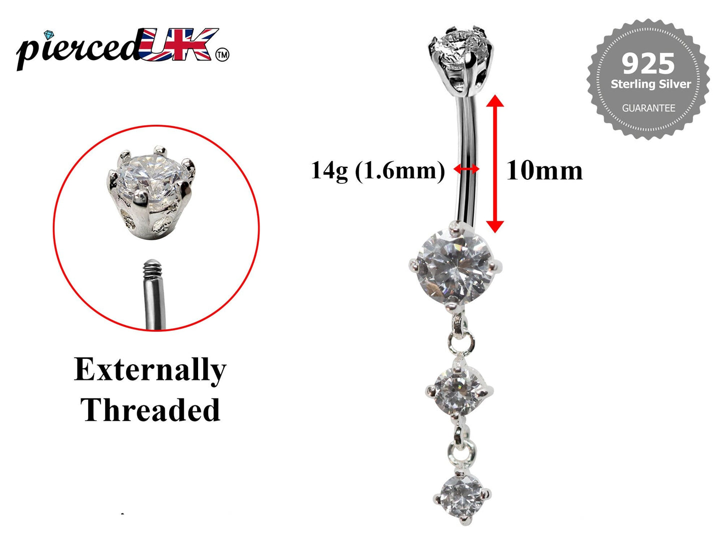Round Belly Button Rings, Dangle Navel Piercing Belly Piercing with High Quality Crystals Navel Jewelry 16g(1.6mm) Length is 10mm