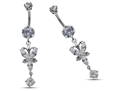 Butterfly Belly Button Rings, Dangle Navel Piercing Belly Piercing with High Quality Crystals Navel Jewelry 16g(1.6mm) Length is 10mm