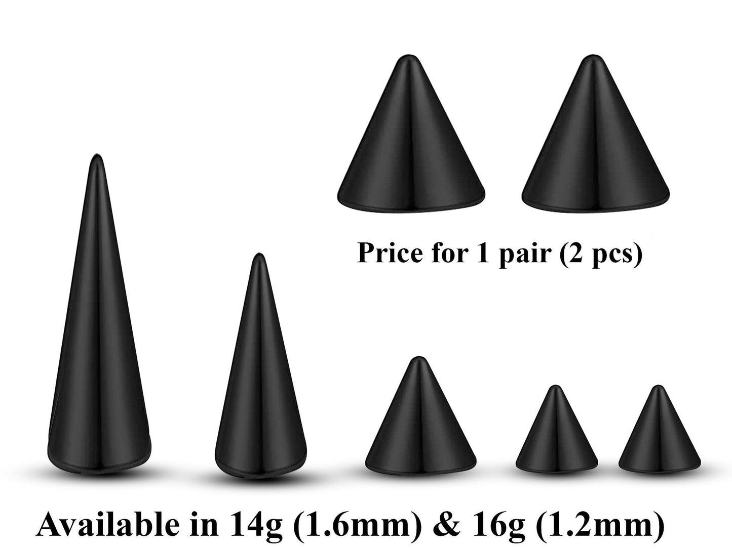 Titanium Spike Piercing: 16g/14g Cone Replacement Parts (Pair)