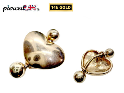 14K Gold Heart Belly Rings- Solid Gold Belly Button Ring with Gem Stone - 14g Belly Ring - Finest Quality Gold Body Piercing Jewelry