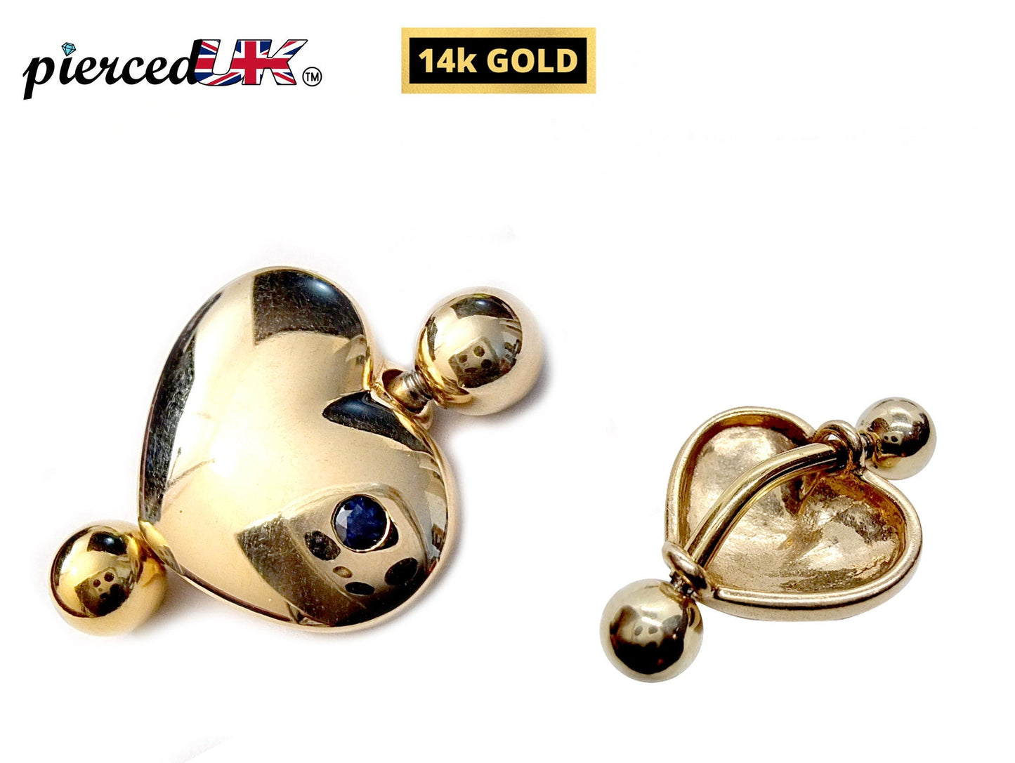 14K Gold Heart Belly Rings- Solid Gold Belly Button Ring with Gem Stone - 14g Belly Ring - Finest Quality Gold Body Piercing Jewelry