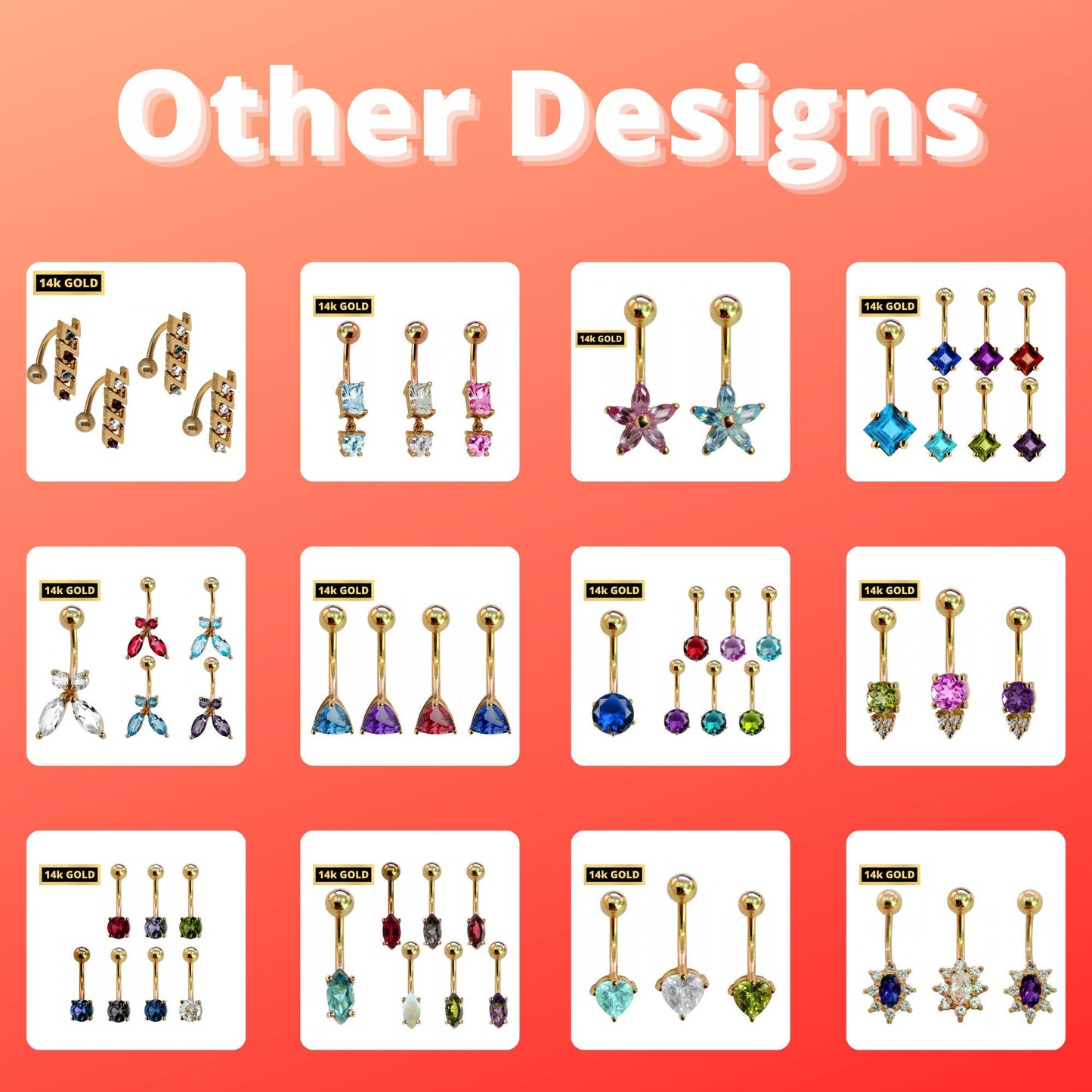 14K Solid Gold Belly Button Ring - Star Shape Crystal Belly Ring - Gold Belly Bar made of 14K Gold - Fine Jewelry Hand Set and Hand Polished