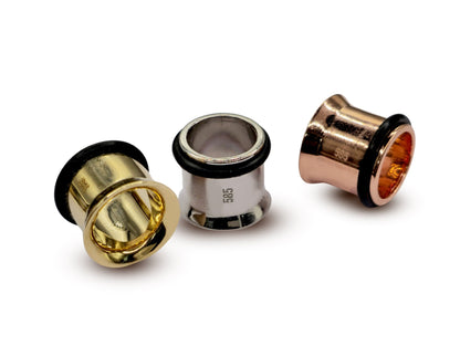 14K Rose Gold Ear Plugs Ear Stretching Kit, Ear gauges, Flesh Tunnels - Single Flared Ear Lobe Plugs