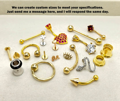 14K Gold Dangle Bow Belly Ring, 14G Crystal Belly Ring Length 10mm - Hand Made Body Jewellery Piercings