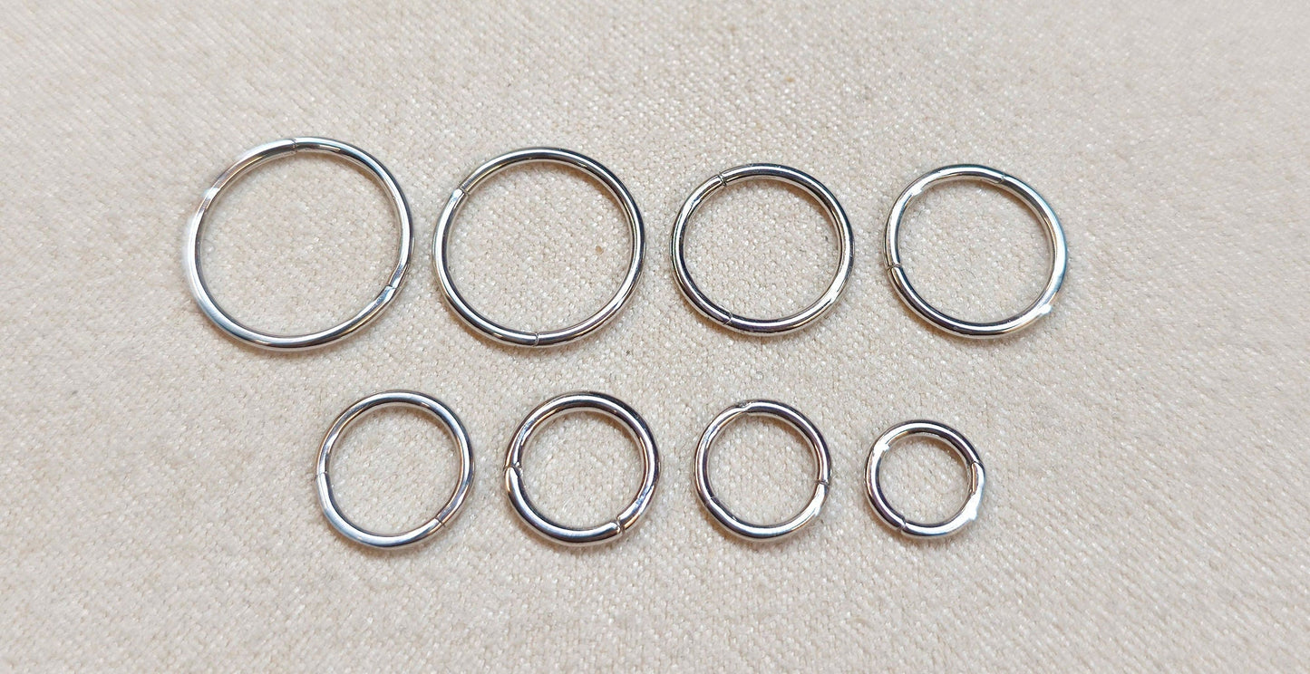 14K White Gold Septum Clicker Hoops Nose Hoop, Lip Piercing Hinged Ring - Body Jewellery  - 1pc each order