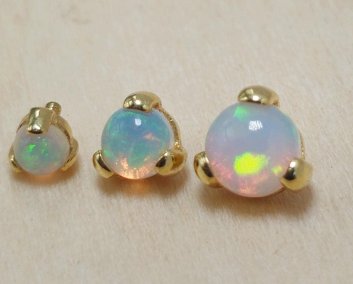 14K Gold Prong Set Opal Loose parts Replacement ball Piercing for internally threaded piercing Barbells, Labrets, Horseshoe Ring