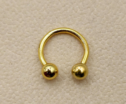 14K Gold Septum Jewelry Nose Piercing, Circular Barbell CBB Lip Ring Body Jewellery