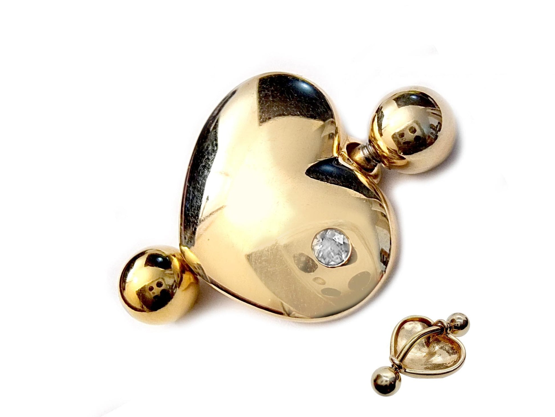 14K Gold Heart Belly Rings- Solid Gold Belly Button Ring with Gem Stone - 14g Belly Ring - Finest Quality Gold Body Piercing Jewelry