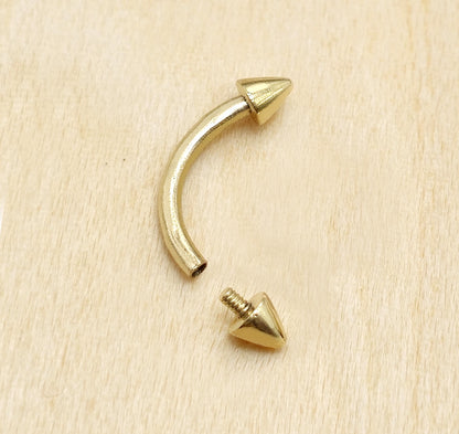 Spike Eyebrow Piercing Jewellery 14K Solid Gold Internally Threaded Curved Barbell - 1pc Each Order
