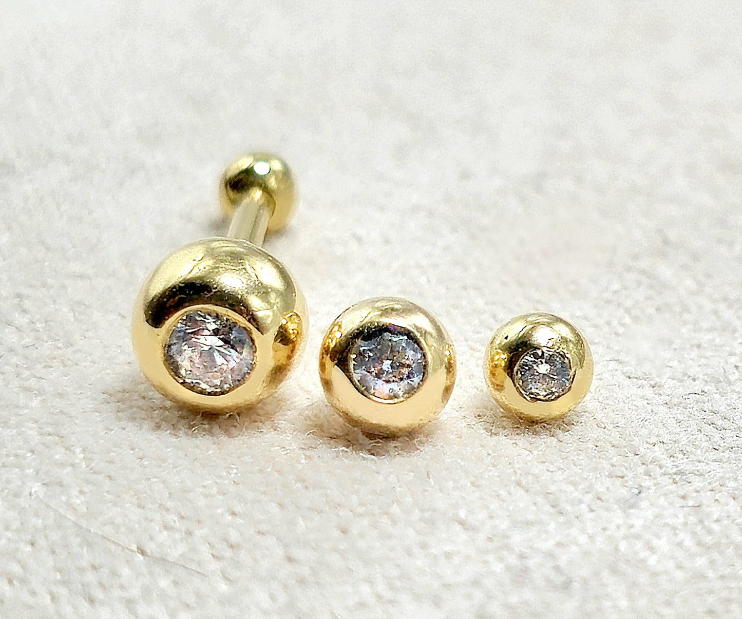 14K Solid Gold 18G Cartilage Barbell Earrings with Custom Size Gem Ball - Plain Ball Size 2.5mm - Body Jewellery - 1pc each Order