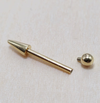14K Solid Gold Spike Barbell Piercing, Cartilage Helix Piercing - Internally threaded - Body Piercing Also for Nipple Bar
