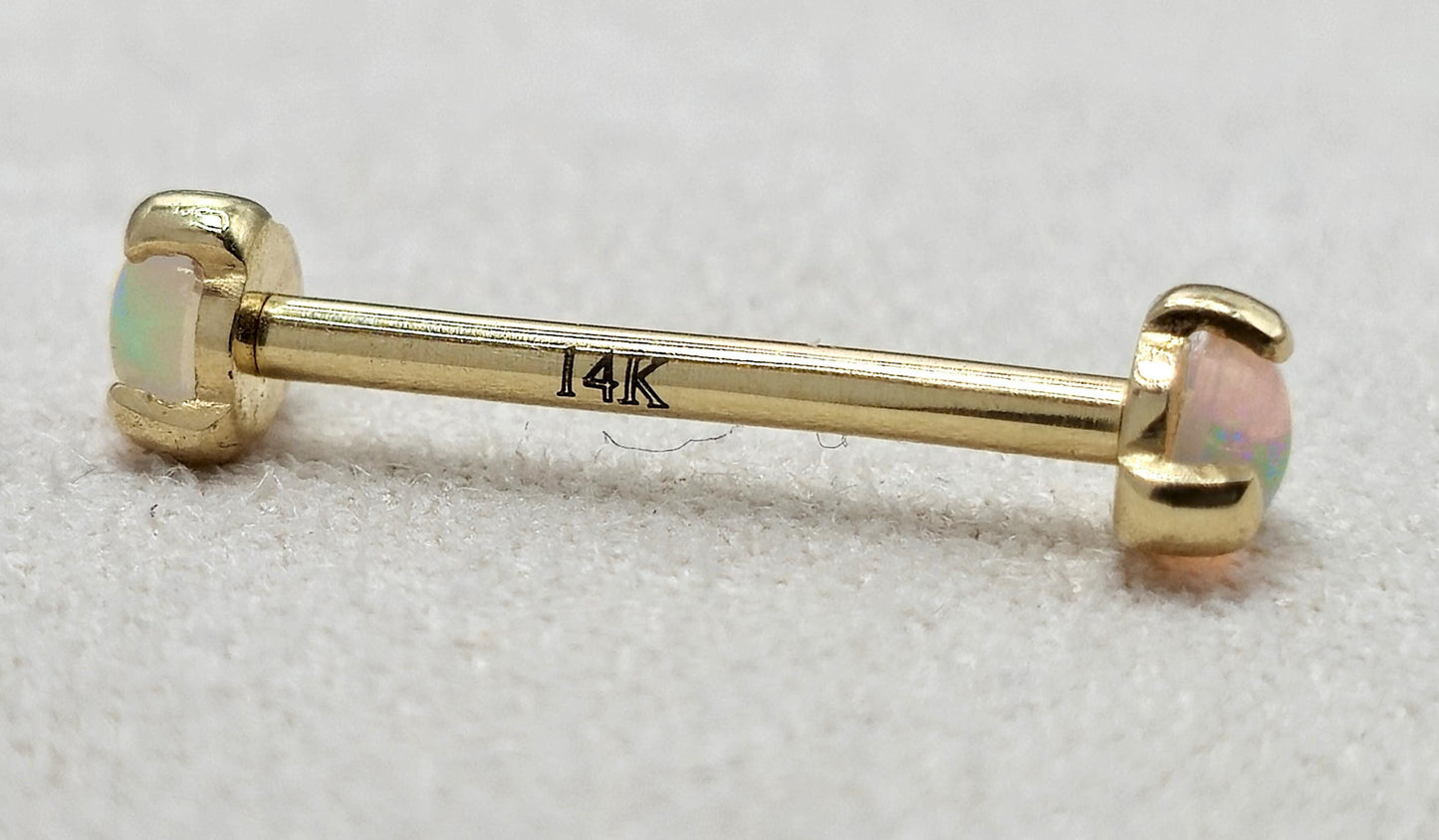 14K Solid Gold Nipple Barbell Jewellery with Opal Stone - Internally threaded - Body Piercing Also for Cartilage Earrings - 1pc each order