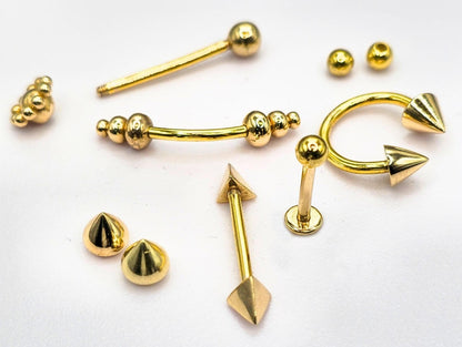 14K Gold 3 Side Pyramid Design Spike Eyebrow Piercing Curved Barbell Piercing, Cartilage Piercing, Belly Ring - 14G Body Jewellery