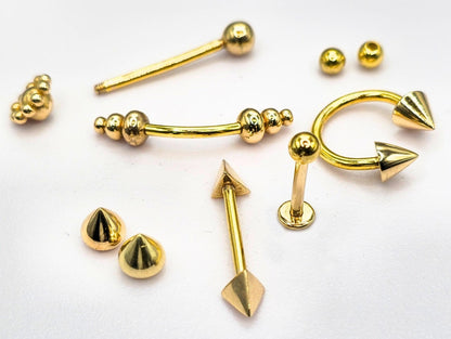 14K Gold 3 Side Pyramid Design Spike Eyebrow Piercing Curved Barbell Piercing, Cartilage Piercing, Belly Ring - 14G Body Jewellery