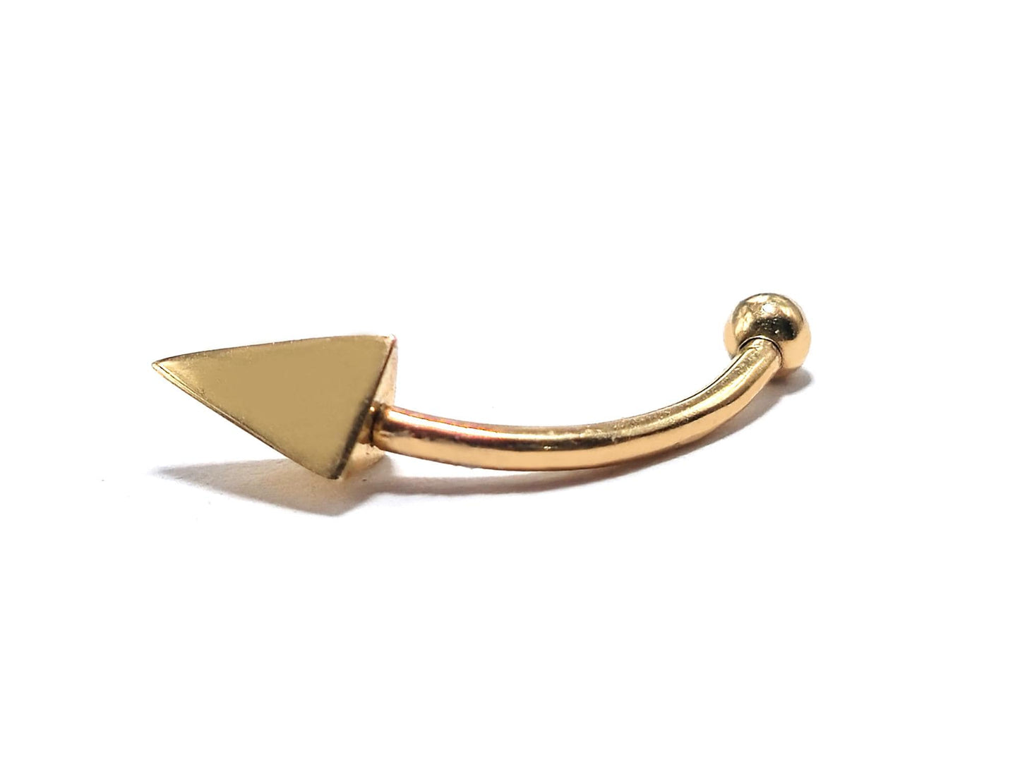 14K Gold Eyebrow Jewellery Spike Pyramid 3 Side Design 16G Body Piercing Curved Barbell combination of custom size ball end - 1pc each order