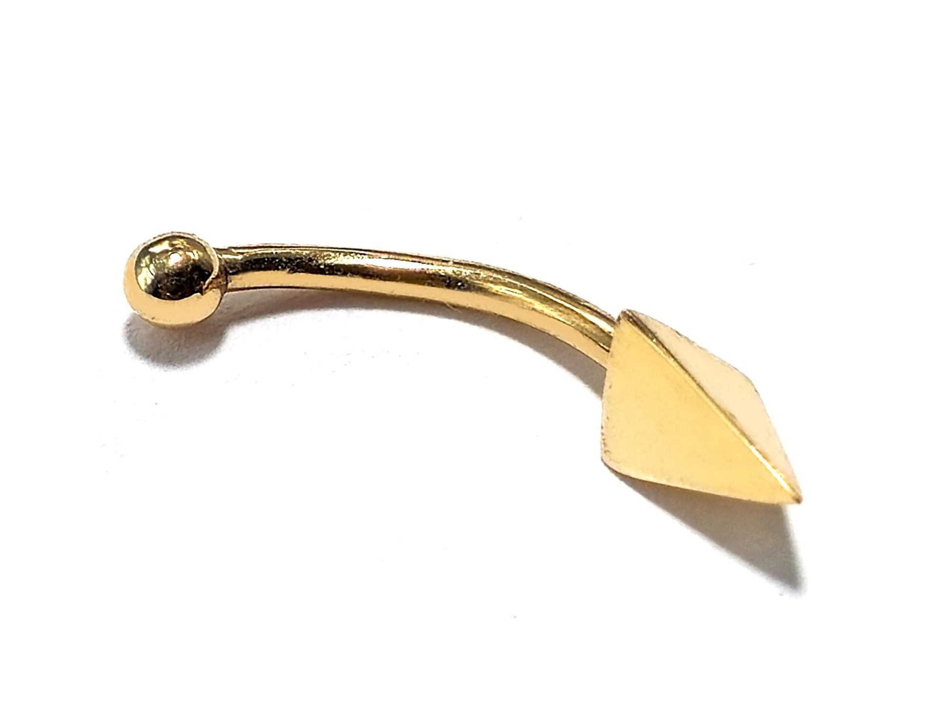 14K Gold Eyebrow Jewellery Spike Pyramid 3 Side Design 16G Body Piercing Curved Barbell combination of custom size ball end - 1pc each order