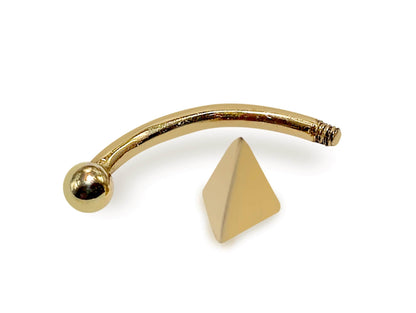 14K Gold Eyebrow Jewellery Spike Pyramid 3 Side Design 16G Body Piercing Curved Barbell combination of custom size ball end - 1pc each order