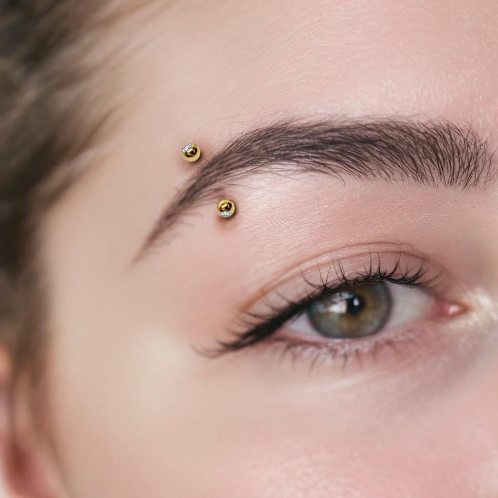 14K Gold Eyebrow Piercing Internally Threaded Curved Barbell with Gem Balls Cartilage Stud - 16G Body Jewellery Gold Bent Bar