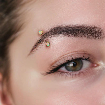 14K Gold Internal Curved Barbell with Prong Set Opal Stone, Eyebrow Piercing, Cartilage Stud, Belly Ring - 16G Body Jewellery Gold Bent Bar