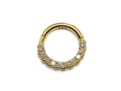 14K Gold 16G Septum Hinged Ring, Conch, Daith, Helix hoop Body Jewellery Piercing with Prong Set Gem Crystals - Sold Individually