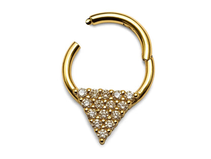 14K Gold 16G Triangular Daith Ring, Nose Septum, Conch, Helix hoop Body Jewellery Piercing with Prong Set Gem Crystals - Diameter size 8mm