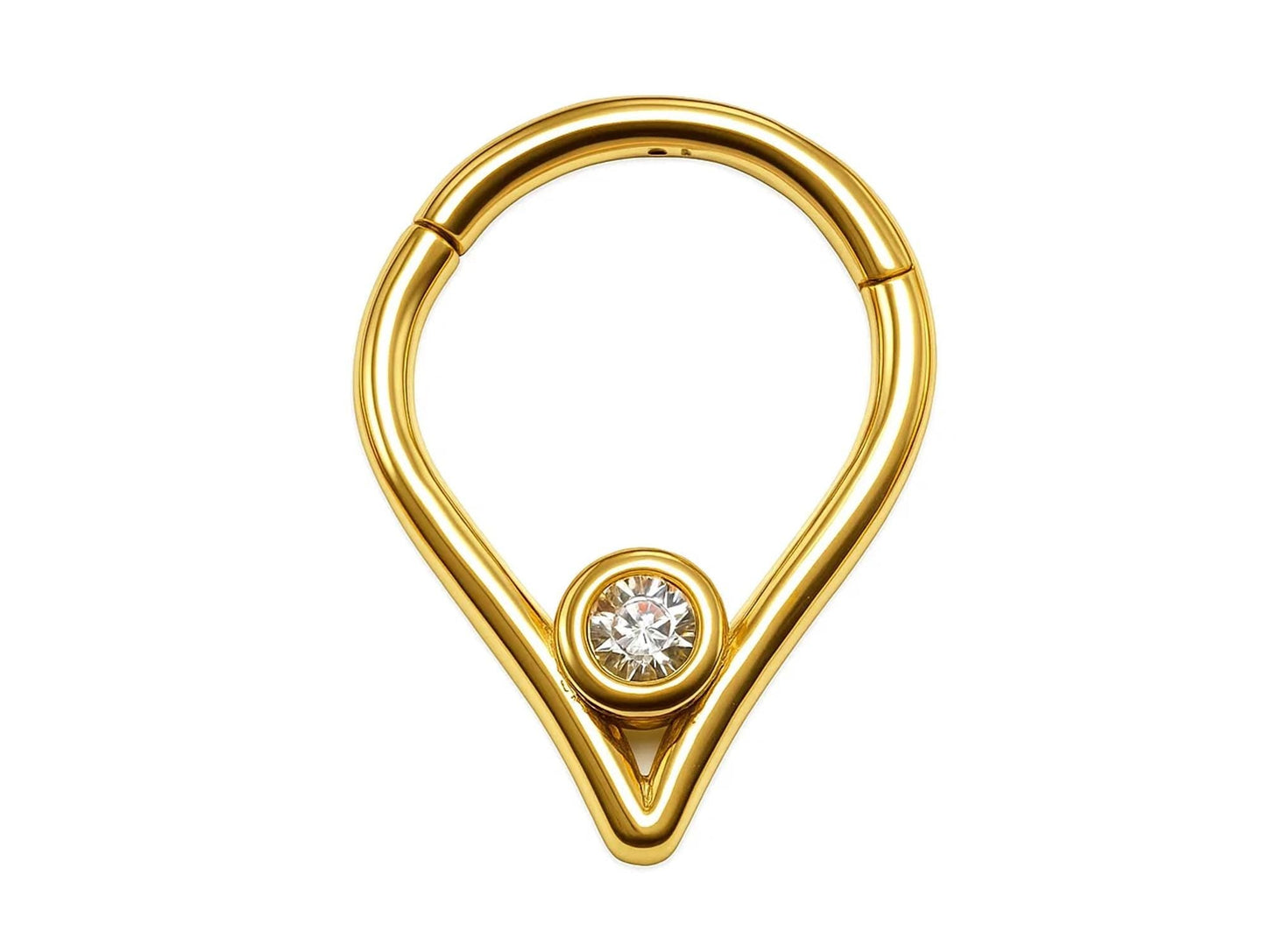 14K Gold 16G V-shape Nose Clicker Septum Ring, Daith, Conch, Helix hoop Body Jewellery Piercing with Gem Crystal - Diameter size 8mm