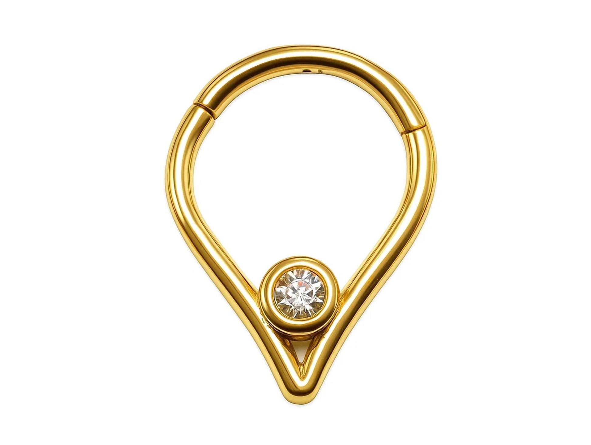 14K Gold 16G V-shape Nose Clicker Septum Ring, Daith, Conch, Helix hoop Body Jewellery Piercing with Gem Crystal - Diameter size 8mm