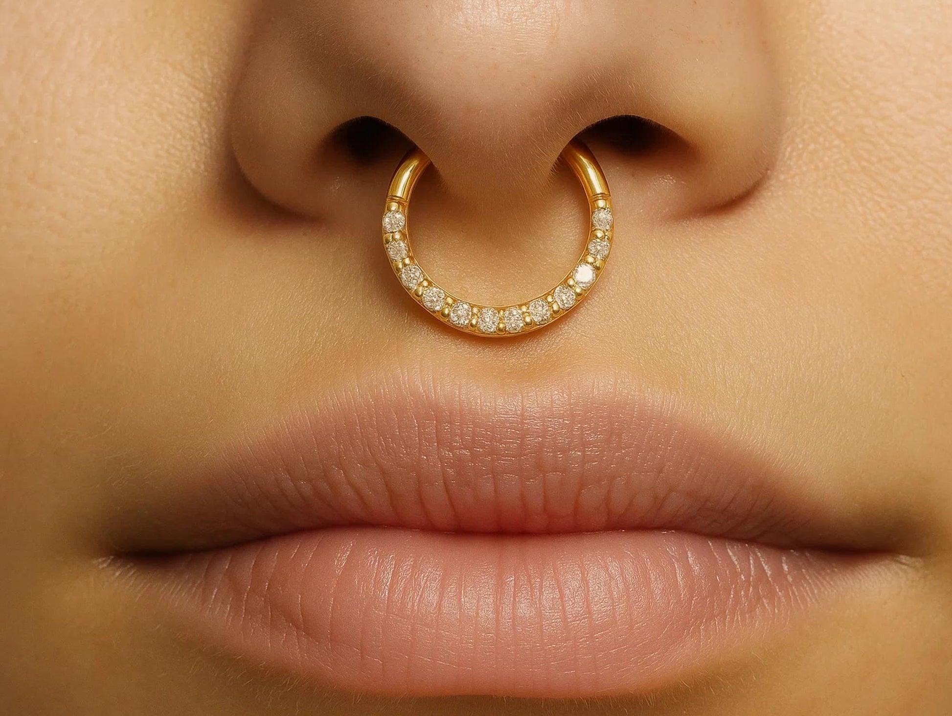 14K Gold 16G Nose Septum Clicker, Daith ring, Conch, Helix hoop Body Jewellery Piercing with Gem Crystal Set - Diameter size 8mm