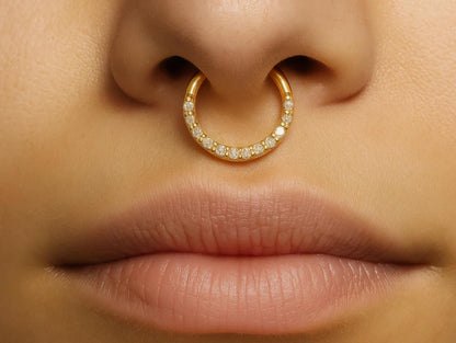 14K Gold 16G Nose Septum Clicker, Daith ring, Conch, Helix hoop Body Jewellery Piercing with Gem Crystal Set - Diameter size 8mm