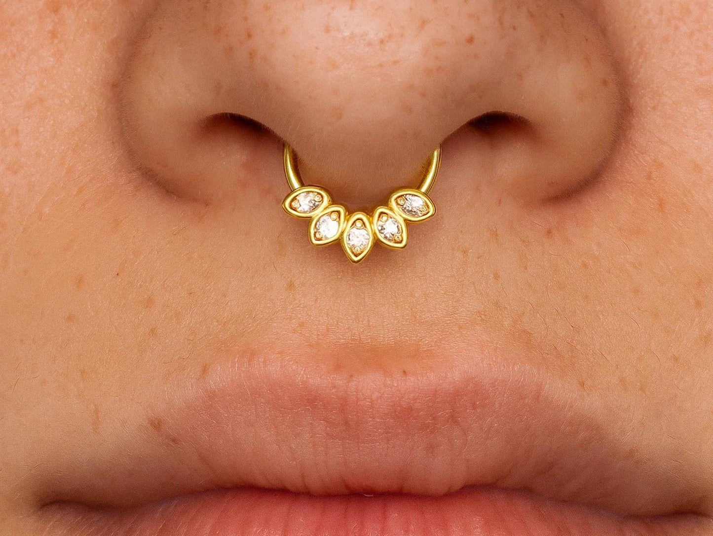 14K Gold 16G Clicker Hoop Rings for Nose Septum, daith, helix Piercing Body Jewellery with Gem Crystal Hand Set - Diameter size 8mm