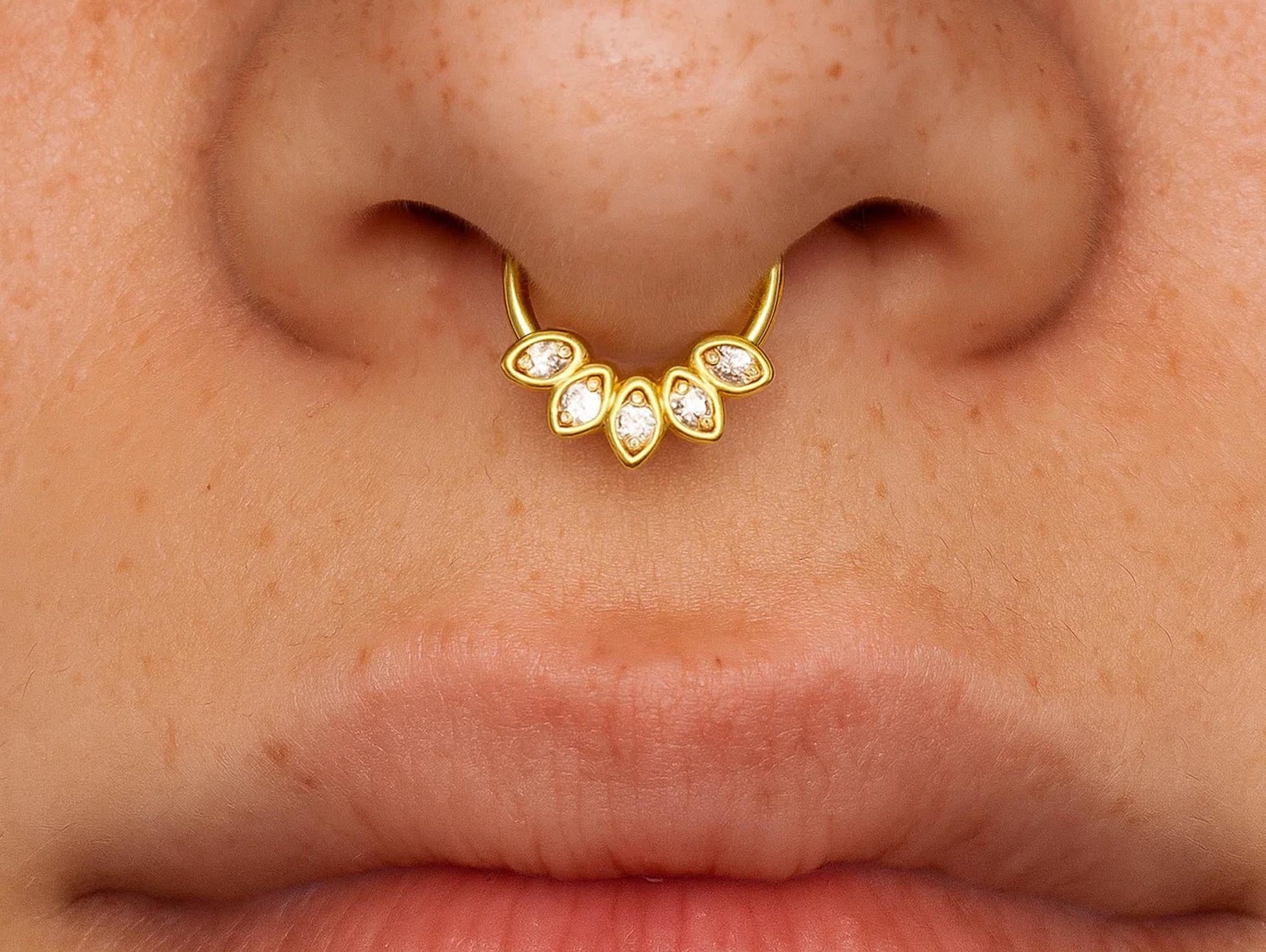 14K Gold 16G Clicker Hoop Rings for Nose Septum, daith, helix Piercing Body Jewellery with Gem Crystal Hand Set - Diameter size 8mm